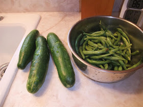 cucumber and beans, from garden, clean