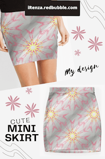 Red flower on steel Mini Skirt.