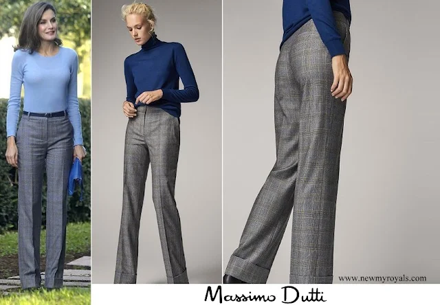 Queen Letizia wore Massimo Dutti Prince of Wales print  large plaid pants