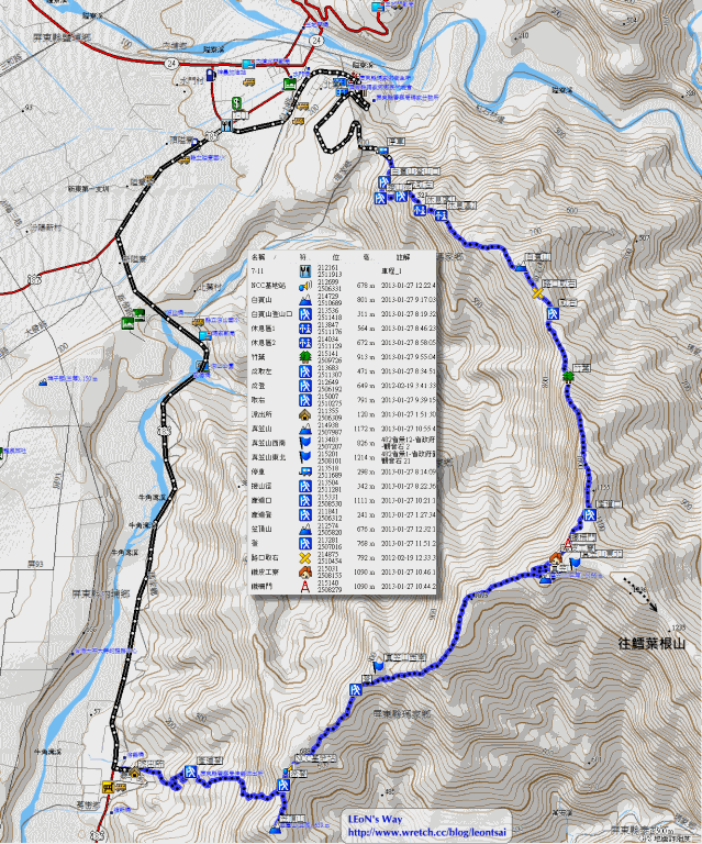 2013_0127 白賓山、真笠山、笠頂山 O走 航跡圖
