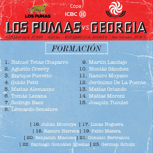 Formación de Los Pumas vs Georgia en Jujuy