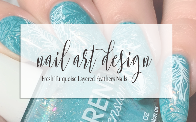 nail art fresh turquoise layered feathers nails 1