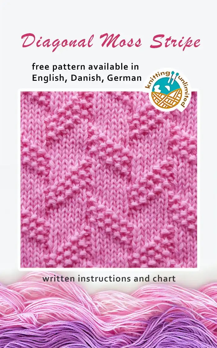 Diagonal Moss Stripe stitch is free and available in English, Danish, and German