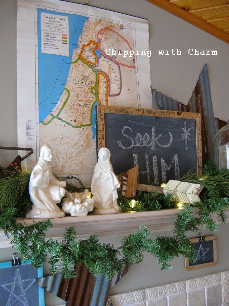 Chipping with Charm: Star of Christmas Mantel 2014...http://www.chippingwithcharm.blogspot.com/