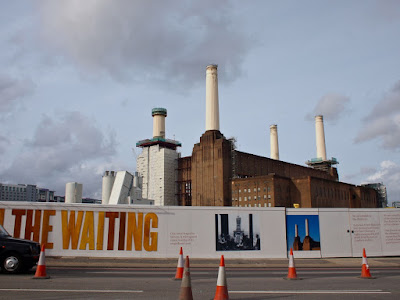 Developers' hoardings in front of Battersea Power Station, London: pious sloganeering