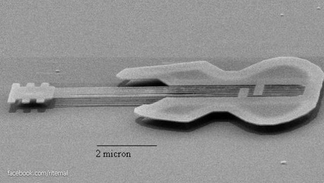 The smallest guitar is an instrument that was created by masters of the University Cornell. In tool length of only 10 microns.