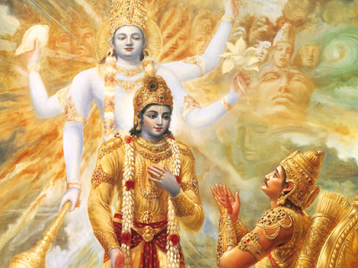 Sri krsna enlightening arjuna with knowledge of soul