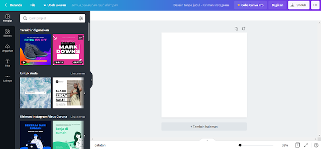 Pilih template Canva