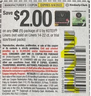 $2.00/1 U By Kotex Liner Coupon from "SMARTSOURCE" insert week of 5/15/22.