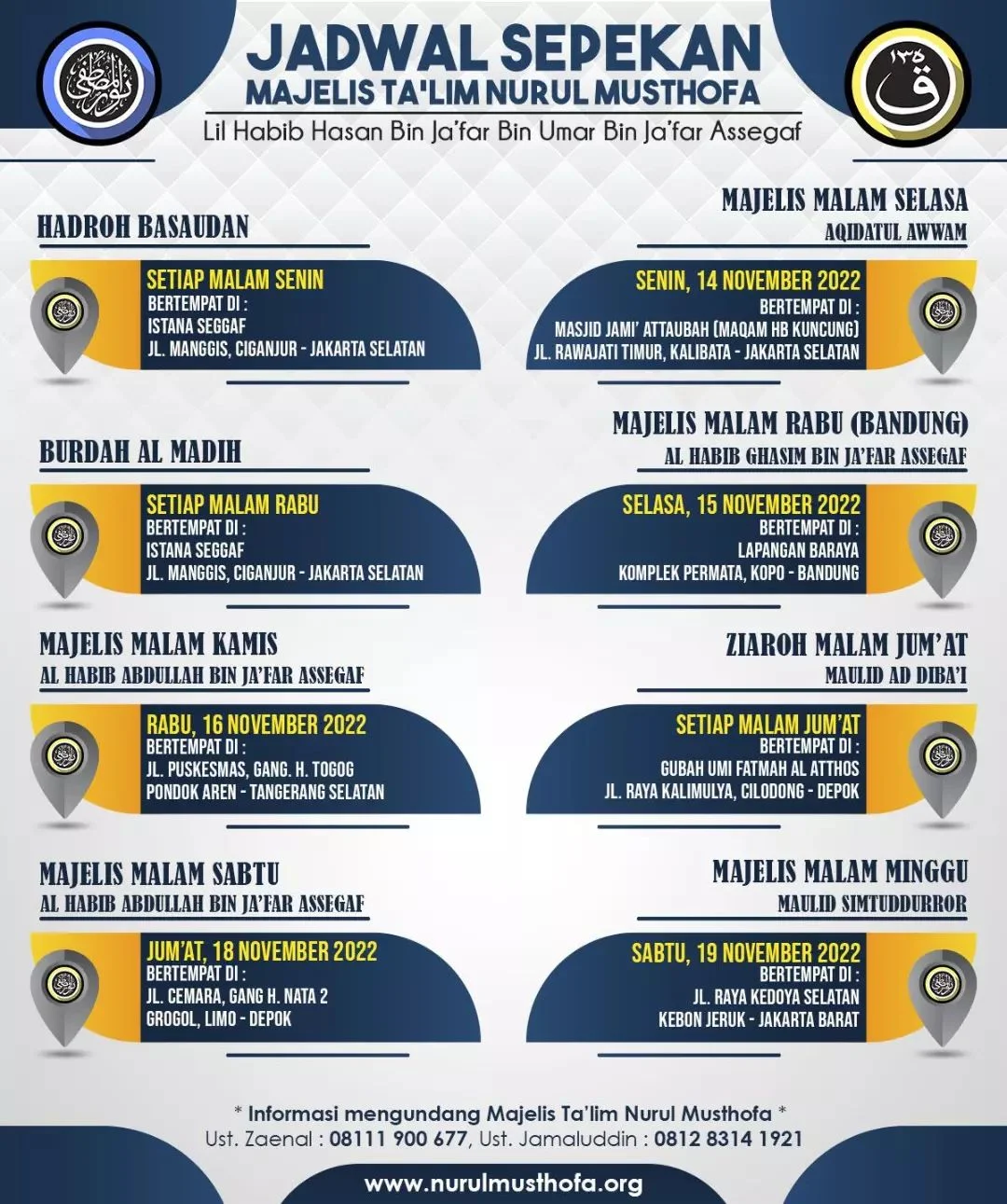 Jadwal Majlis Nurul Musthofa 13-19 November 2022