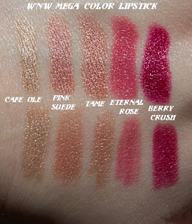 wnw wet'n'wild mega color lipstick swatches