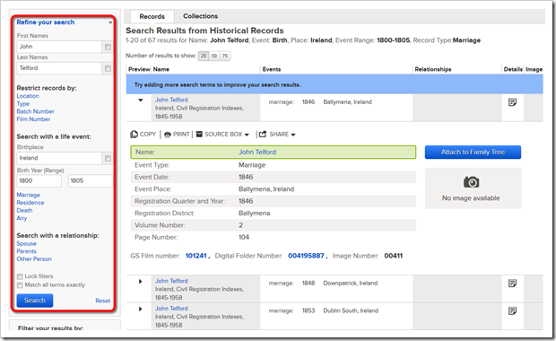Modify your search results by changing criteria listed along the left side of the page.
