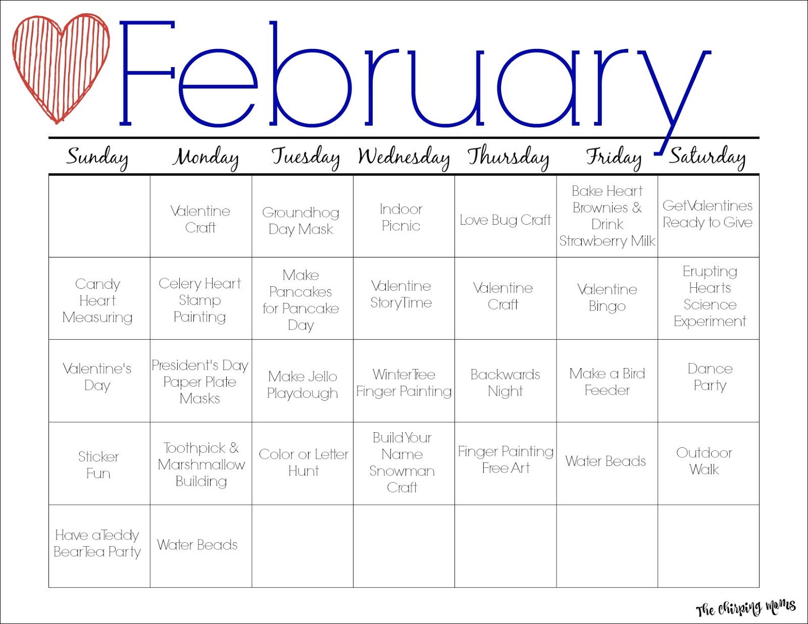 February Printable Activity Calendar For Kids The