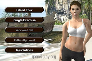 sexy jillian michaels in bra top on beach in menu screen of wii game