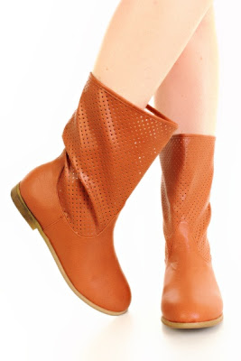 Tan Lightweight Mid Calf Flat Perforated Boot