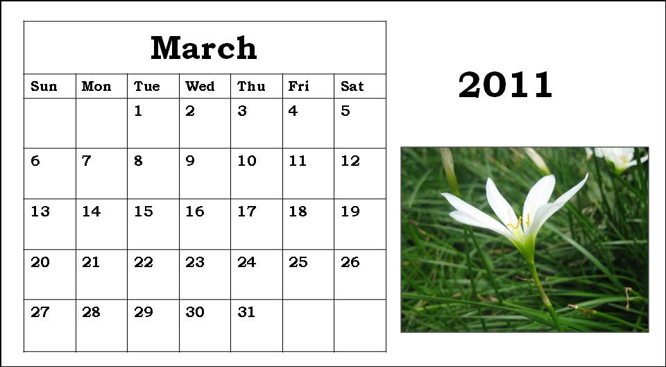 calendar of 2011. Blank Calendar 2011 March or