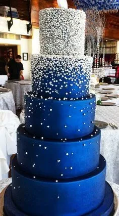 Beautiful and elegant royal blue wedding cake