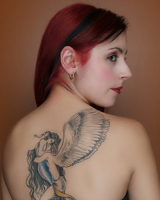 angel tattoo on back body for sexy girl