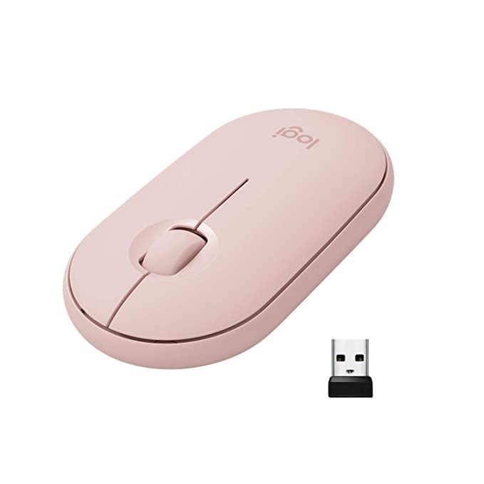 Logitech Pebble Wireless Mouse with Bluetooth or 2.4 GHz Receiver, Silent, Slim Computer Mouse with Quiet Clicks, for Laptop/Notebook/iPad/PC/Mac/Chromebook - Rose
