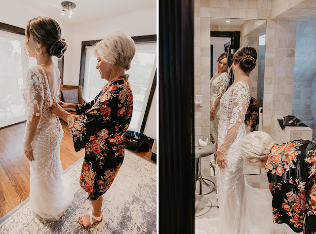 Mother helping Bride buttoning dress The Manor on St Lucie Crescent Wedding captured by Stuart Wedding Photographer Heather Houghton Photography