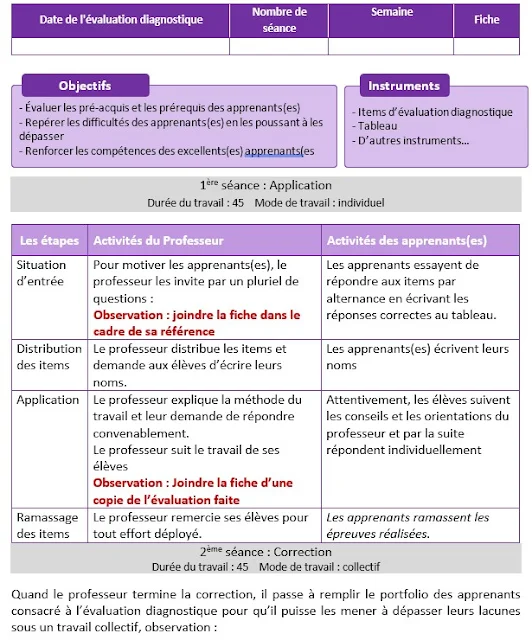 Fiche d'évaluation diagnostique