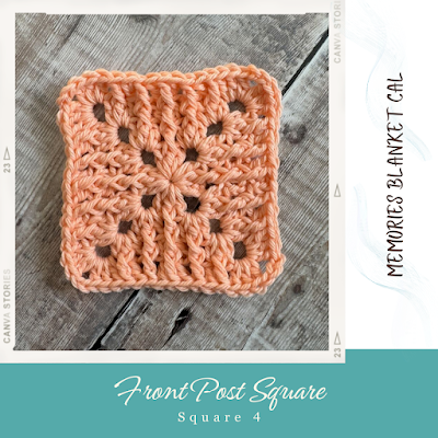 picture of a peach colored square made with front post stitches.