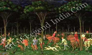 The Great Artist Paolo Uccello Painting “The Hunt at Night” c.1460-65 25½" x 65" Ashmolean Museum, Oxford 