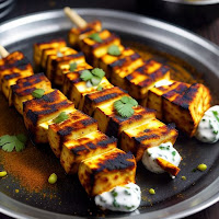 Paneer Tikka - Grilled Indian cottage cheese marinated in yogurt and spices.