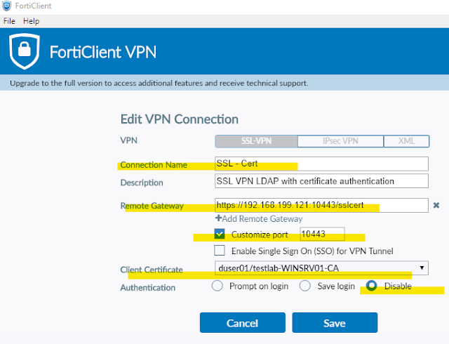 13 - FortiClient Settings for Certificate Authentication