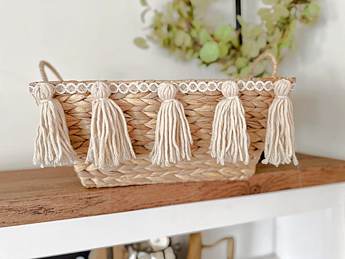 basket on mantel with wreath