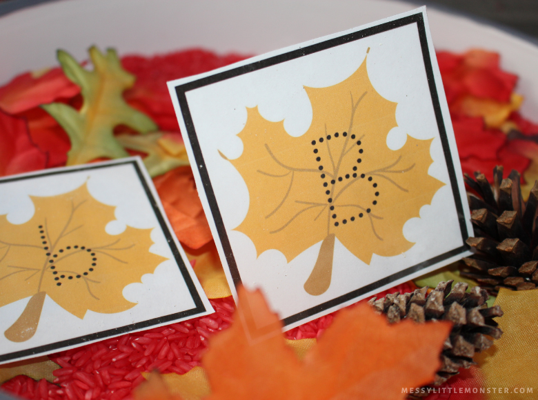 Leaf alphabet tracing cards for leaf sensory bin