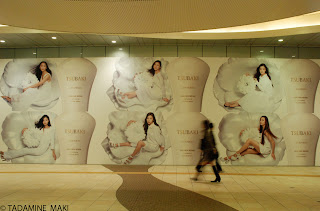 Women on the ad poster, at Shiodome, in Tokyo