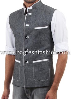Gray linen Nehru jacket