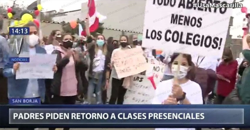 Padres de familias protestaron frente a sede del MINEDU en favor del retorno a clases presenciales