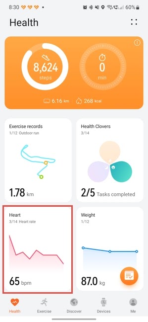 Di HUAWEI Health, ketuk Jantung