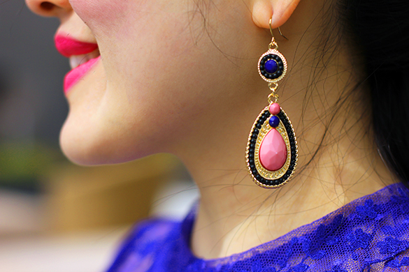 Mouche Beaded Pink and Blue Earrings