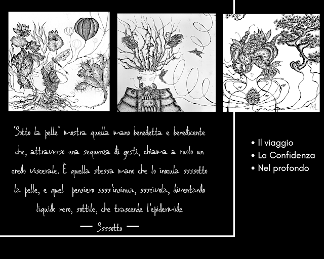 La nuova serie di Axl "Sotto la pelle - Autoritratto dell'anima". Da sx "Il viaggio", "La confidenza", "Nel profondo"