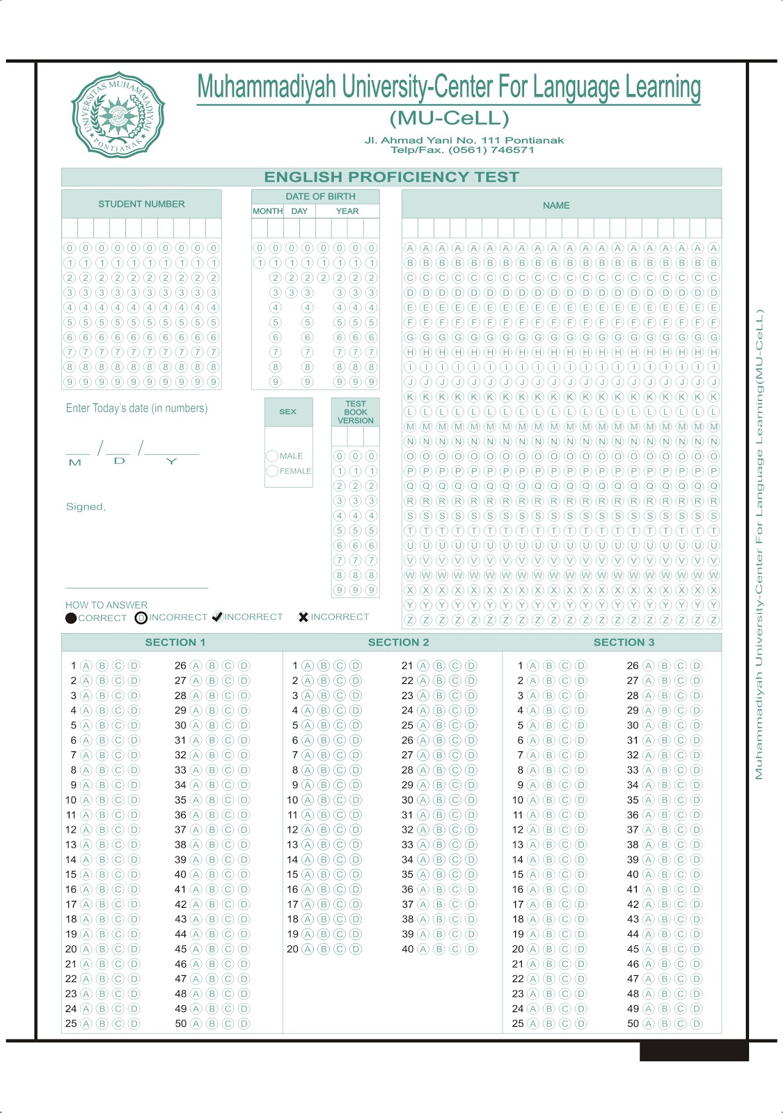 SCANNER LEMBAR JAWABAN KOMPUTER: Contoh LJK Toefl