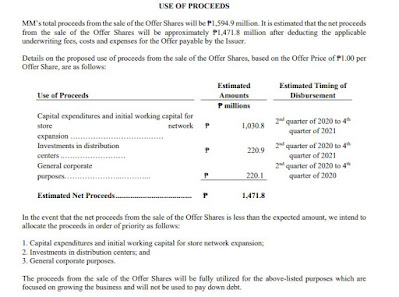 Screenshot of MM's prospectus re: Use of Proceeds