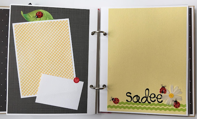 Ladybug Scrapbook Album page with ladybugs, daisy flowers, and hearts