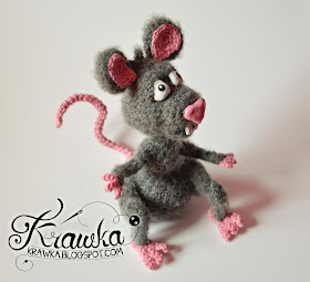 Krawka: Handmade crochet grey rat with pink nose. Cartoon rat character