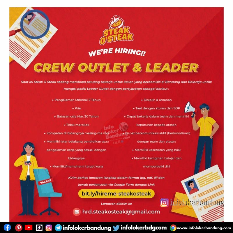 Lowongan Kerja Crew Outlet & Leader Steak O Steak Bandung Mei 2023