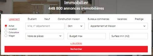 Les critères de recherche dans la rubrique Immobilier