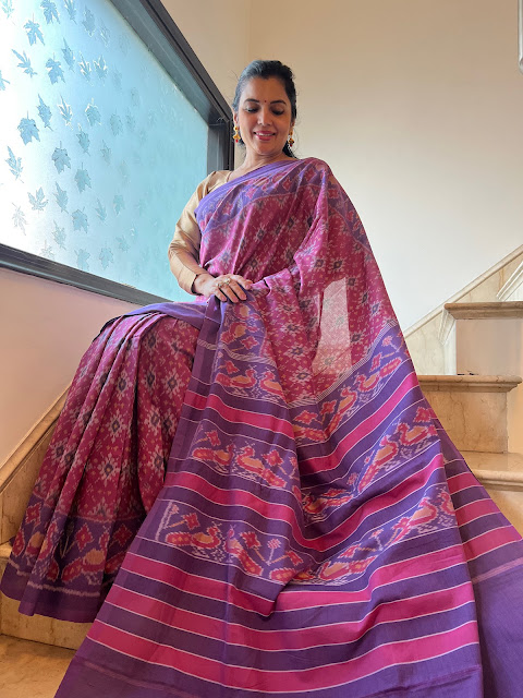 Dark mauve cotton patola saree