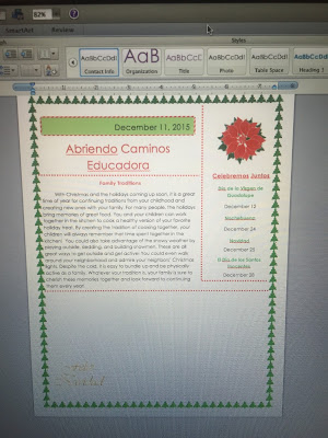 Screen shot of an educadora document the student created in Spanish