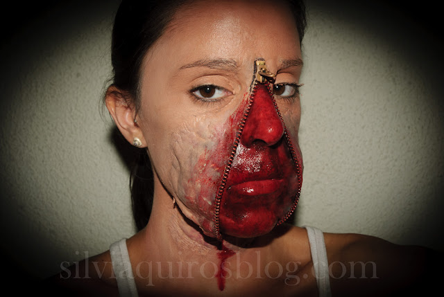 Maquillaje Halloween 5: Cremallera abierta en el rostro, Halloween Make-up 5: Open zipper on the face, efectos especiales, special effects, Silvia Quirós