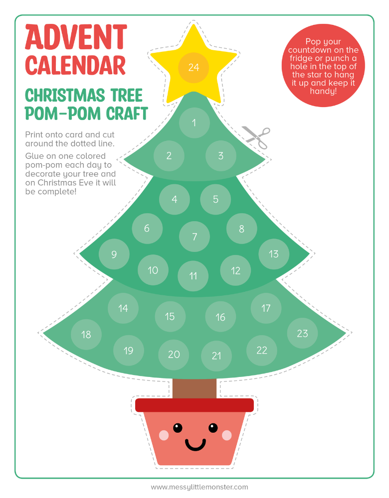 Pom pom Christmas tree advent calendar craft