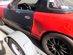 Auto body repairs on Spec Miata Race Car.