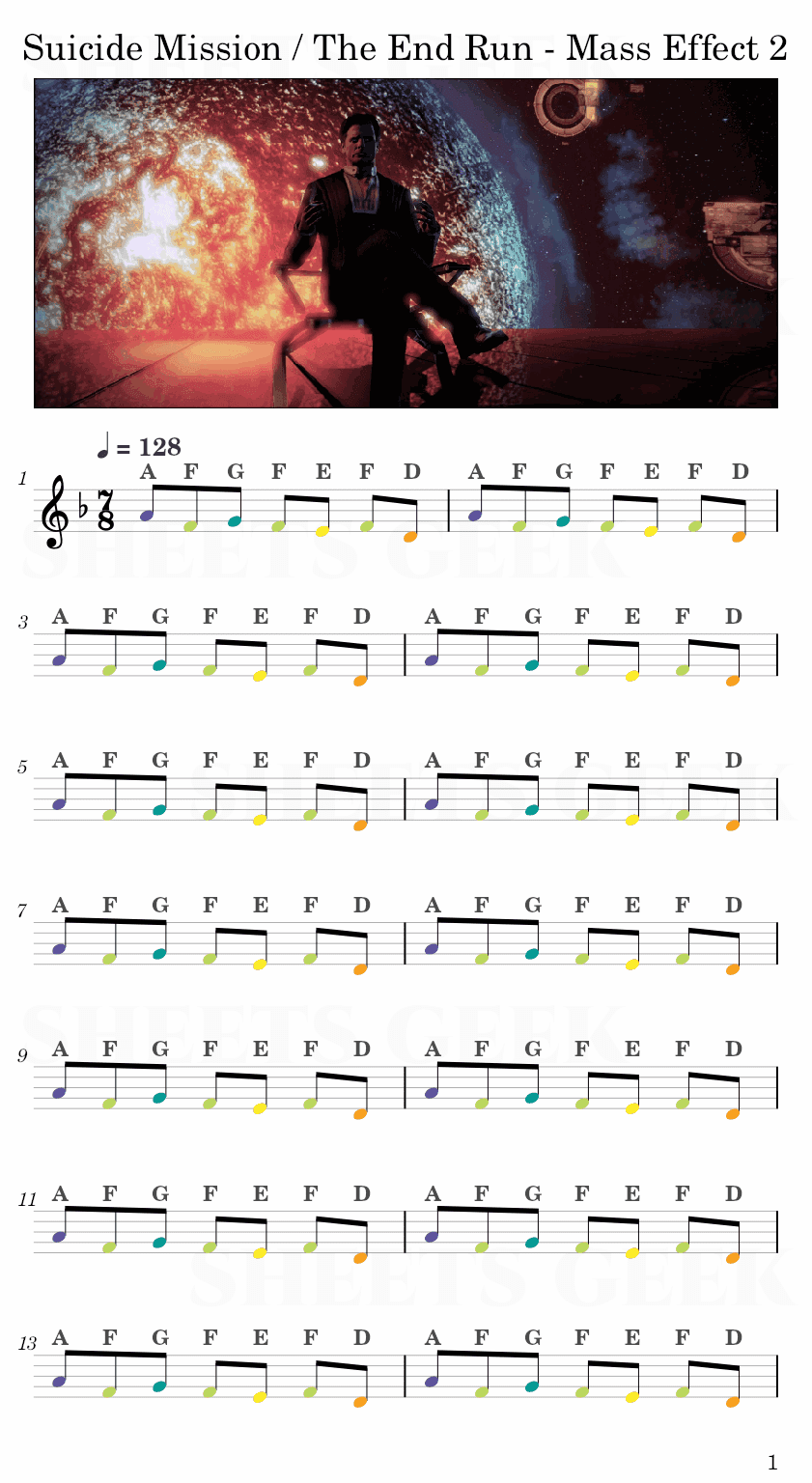 Suicide Mission / The End Run - Jack Wall (Mass Effect 2) Easy Sheet Music Free for piano, keyboard, flute, violin, sax, cello page 1