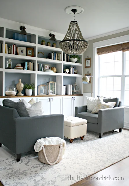 DIY built in bookcases using kitchen cabinets 